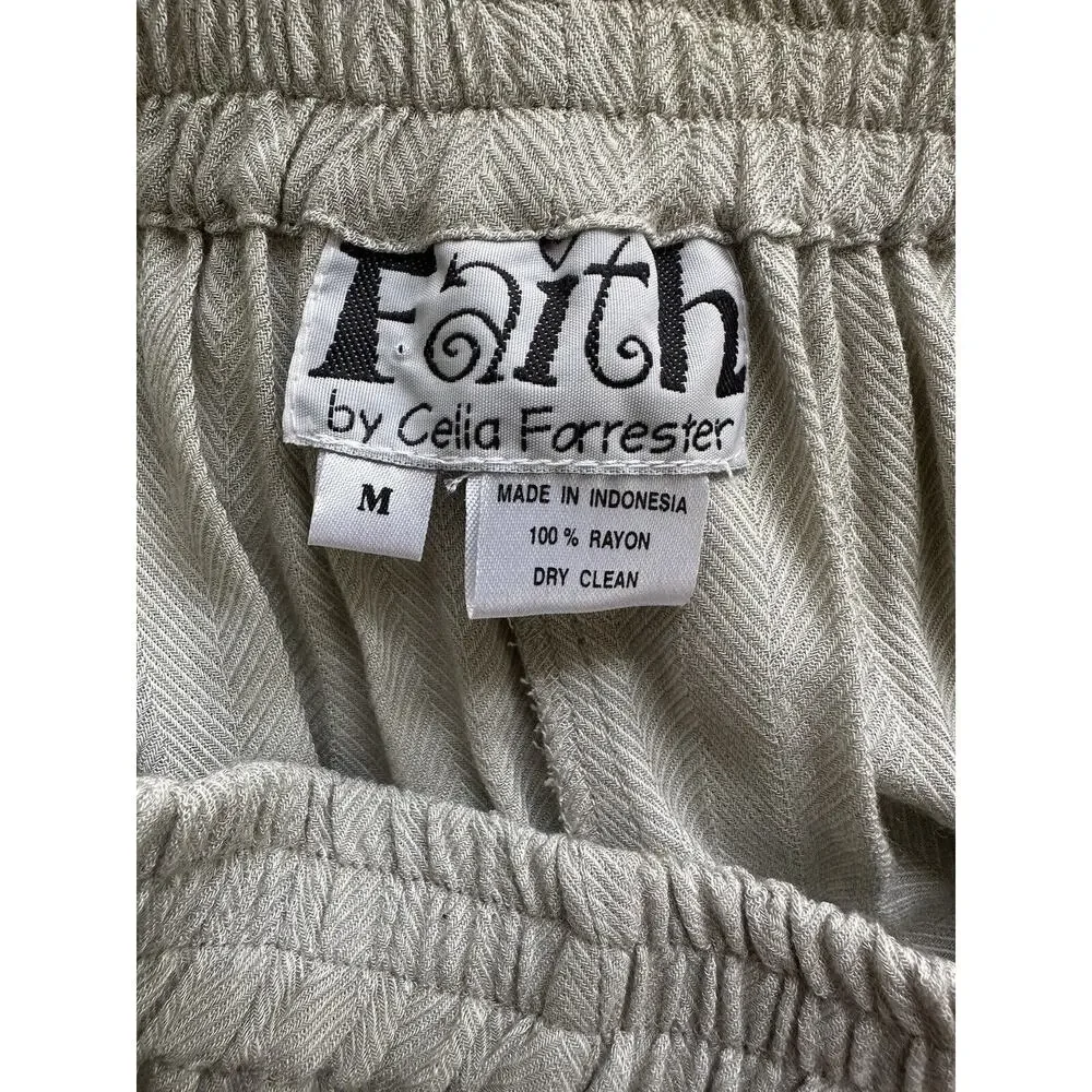 Vtg FAITH Celia Forrester Light Gray Herringbone Wide Leg Pants Sz M High Waist